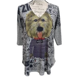 Inoah Wearable Art Cute Dog Sweater Medium Lightweight V Neck Made in USA